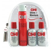 CHI INFRA Shine&Moisture rinkinys plaukams (Šampūnas 59ml+Kaukė 59ml+Plaukų lakas74ml+Plaukų šilkas 59ml) 